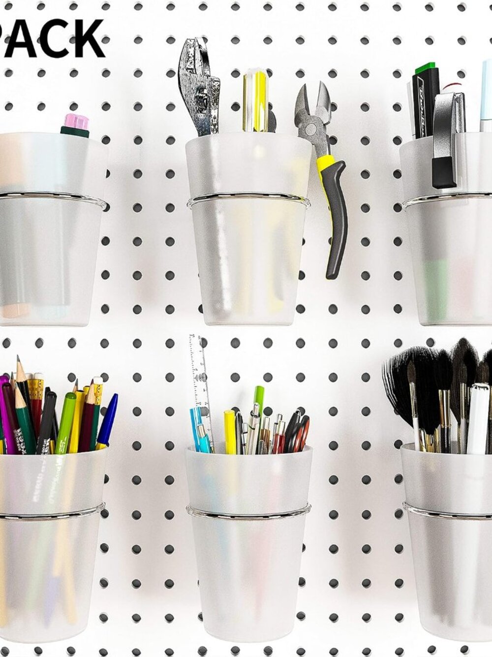 6 Set Pegboard Hooks with Cups, Ring Style Bins with Rings, Pegboard Cup Holder